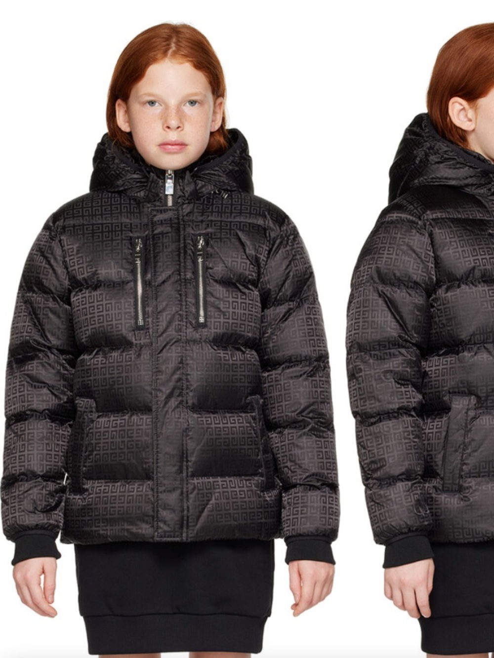 Givenchy Kids Black Logo Quilted down Puffer Jacket with Hood